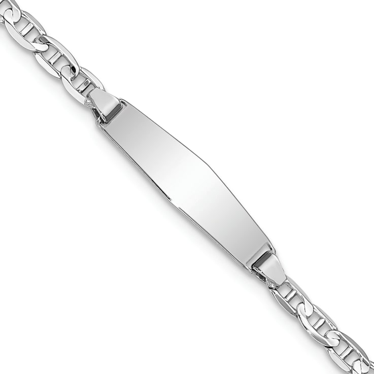 Rhodium Over 14k White Gold Soft Diamond Shape Mariner Link ID Bracelet