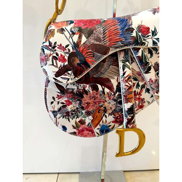 Dior Floral and Bird Print Leather Saddle Bag - 15R83A