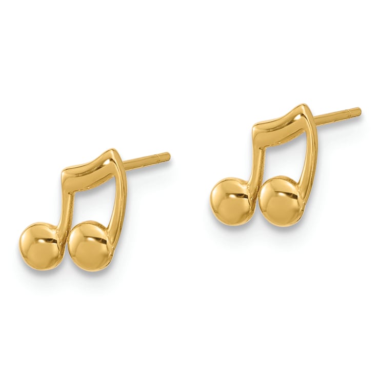14K Yellow Gold Polished Music Notes Stud Earrings