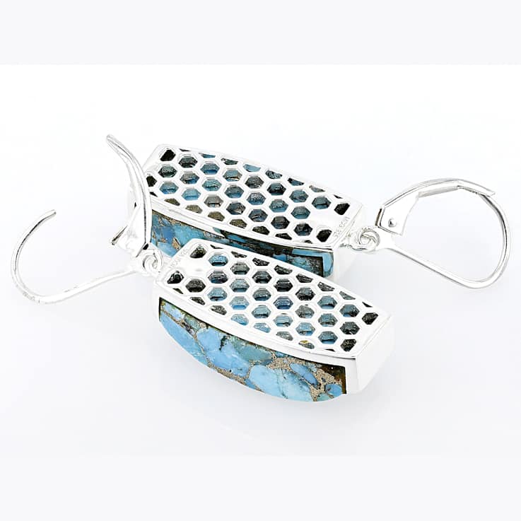 Blue Copper Composite Turquoise Sterling Silver Dangle Earrings 20x10mm