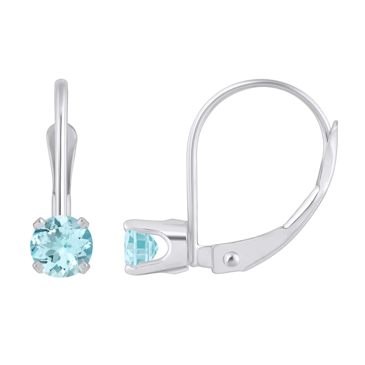4mm Round Aquamarine Rhodium Over 14k White Gold Drop Earrings