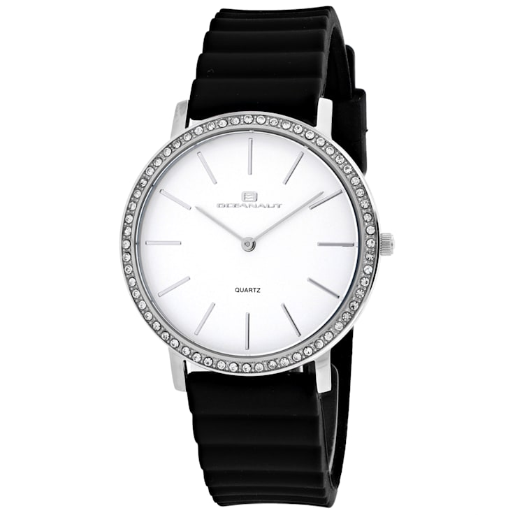Oceanaut Women's Ripple White Dial, White Bezel, Black Rubber Strap Watch