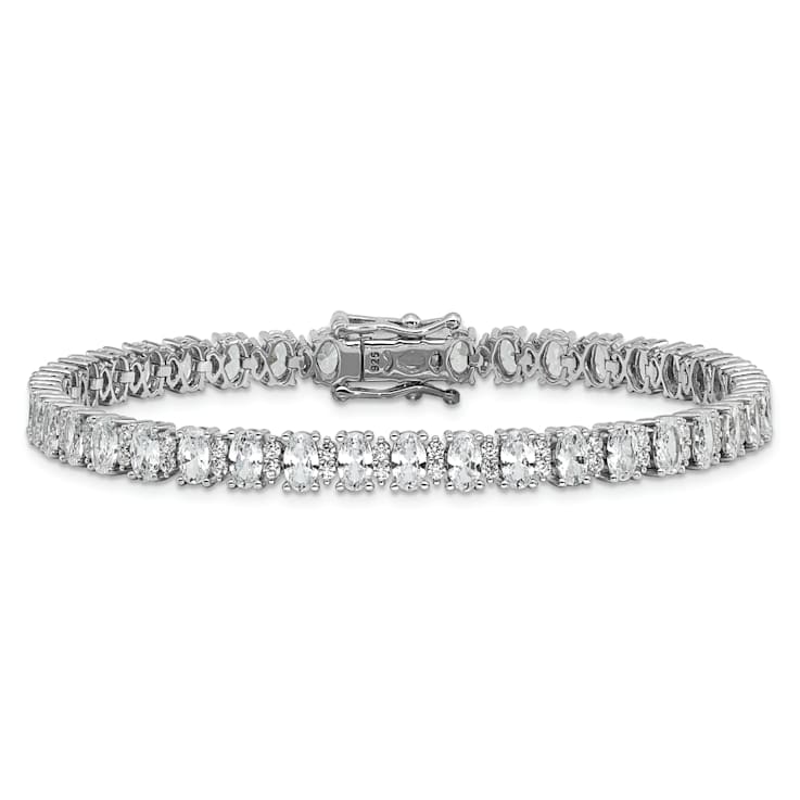 Rhodium Over Sterling Silver Polished Fancy Oval Cubic Zirconia Bracelet