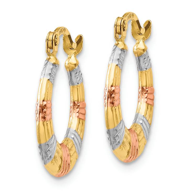 14k Yellow Gold and Rhodium Over 14k Yellow Gold Textured 5/8" Hoop Earrings