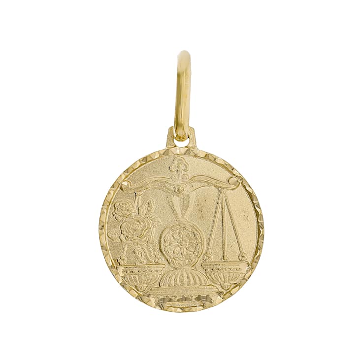 Libra Zodiac Medallion Pendant In Solid 14K Yellow Gold