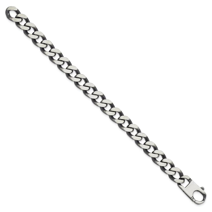 Sterling Silver Antiqued and Satin 10.0mm Curb 8 Inch Chain Bracelet