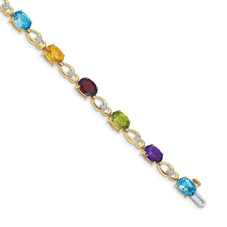 14k Yellow and White Gold with Rhodium Over 14k Yellow Gold Rainbow
Gemstone and Diamond Bracelet