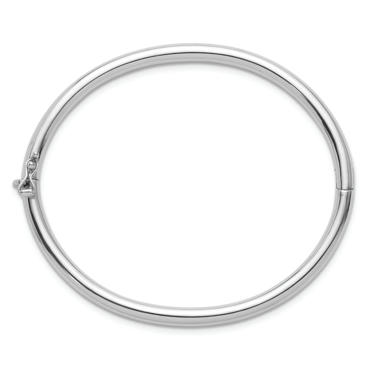 Rhodium Over Sterling Silver 4mm Tube Slip-on Bangle