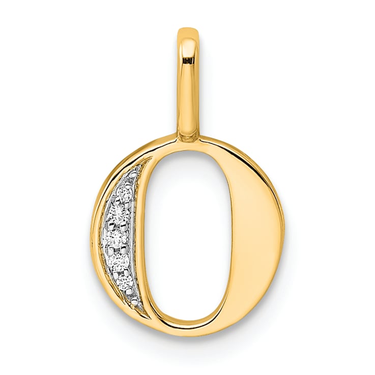 14K Yellow Gold Diamond Letter O Initial Pendant