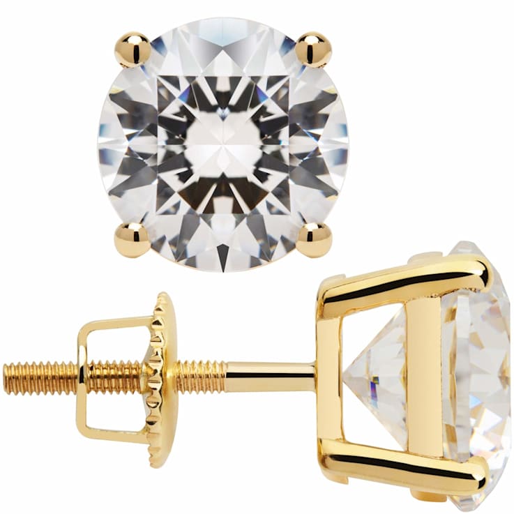White Cubic Zirconia 14k Yellow Gold Studs With Velvet Gift Box 3.00ctw