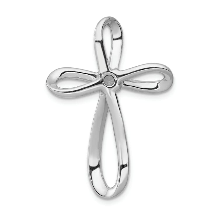 Rhodium Over 14k White Gold Diamond Cross Chain Slide Pendant
