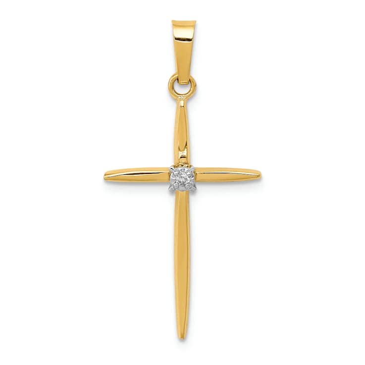 14k Yellow Gold and Rhodium Over 14k yellow Gold Polished Passion Cross
Pendant with Accent Diamond