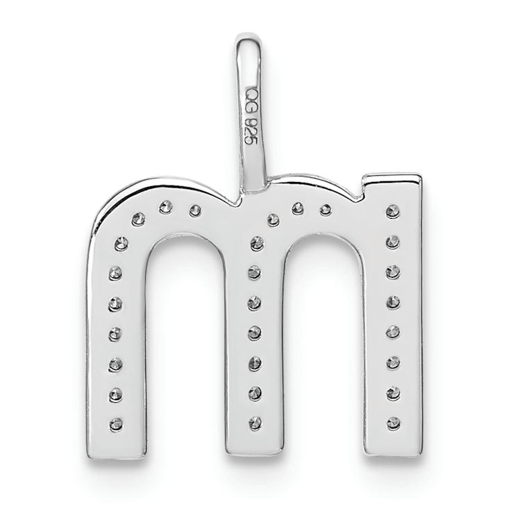 14K White Gold Diamond Lower Case Letter M Initial Pendant
