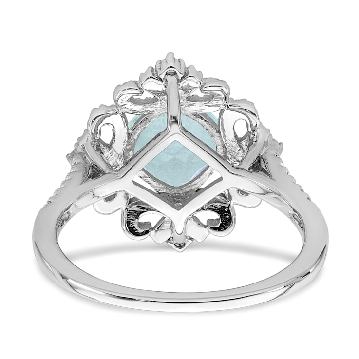 Rhodium Over 14K White Gold Aquamarine Vintage Diamond Halo Engagement Ring