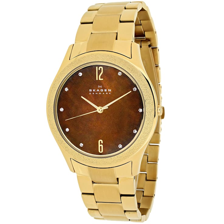 Skagen Women's Classic Brown Dial Yellow Stainless Steel Watch