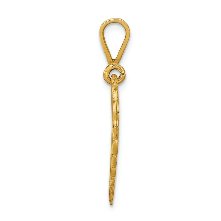 14k Yellow Gold Brushed and Textured Reversible For My Mom Heart Pendant