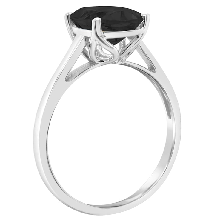 10x8mm Oval Black Onyx Rhodium Over Sterling Silver Ring