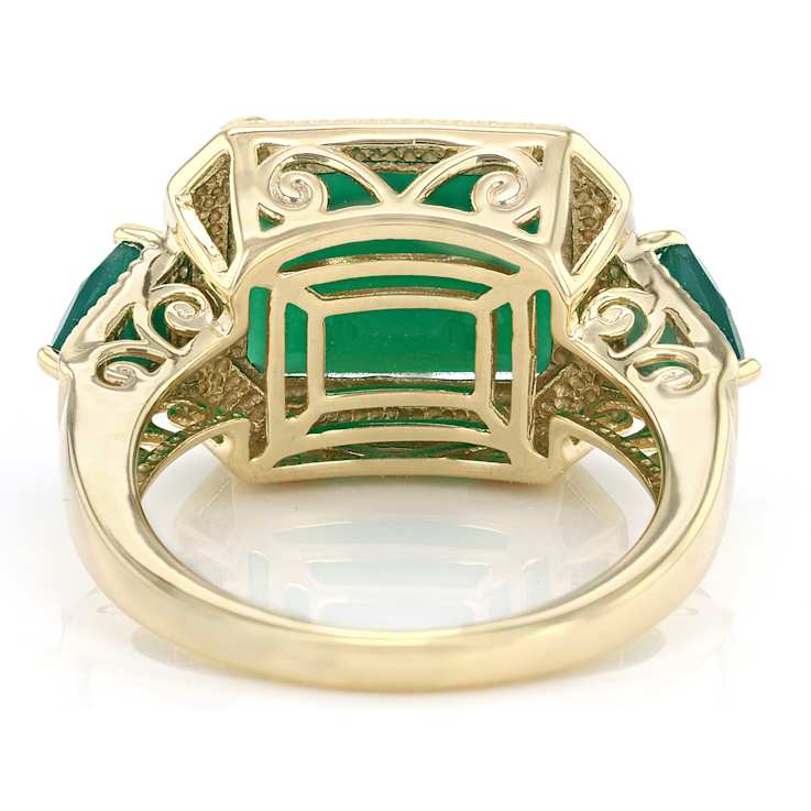 Green Onyx 3-Stone Ring In 18K Gold Over Sterling Silver 5.06ctw