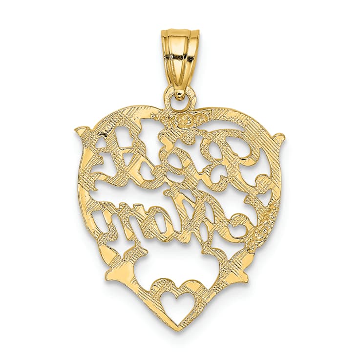 10K Yellow Gold Textured Best Mom in Heart Charm
