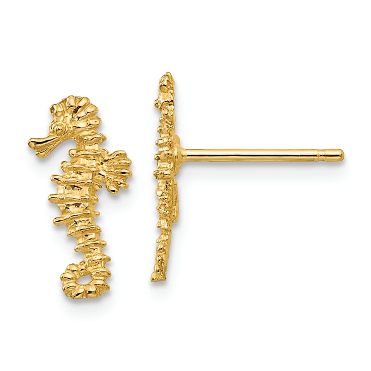 14k Yellow Gold Textured Mini Left and Right Seahorse Stud Earrings