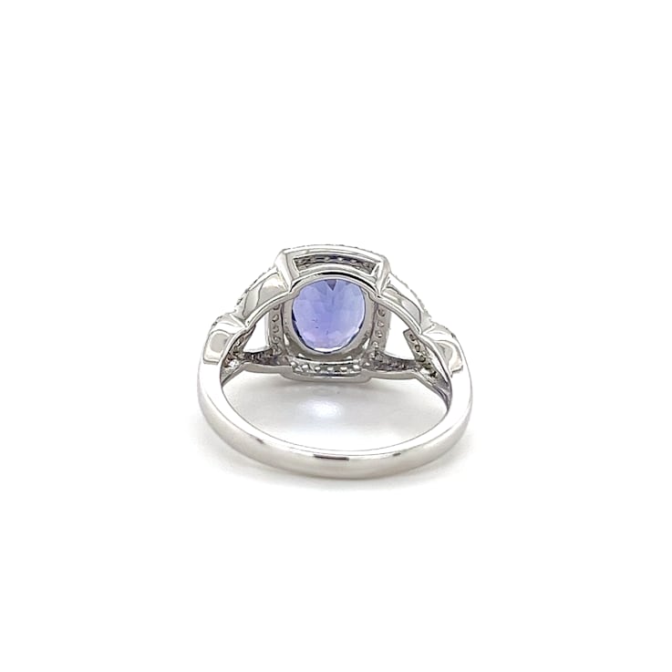 Rhodium Over Sterling Silver Oval Tanzanite and White Zircon Ring 2.38ctw