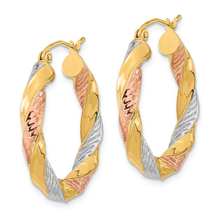 14k Yellow Gold and Rhodium Over 14k Yellow Gold Polished Diamond-cut 1
1/16" Twist Hoop Earrings