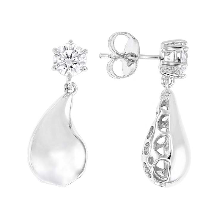 Statement Teardrop CZ Drop Earrings In Sterling Silver