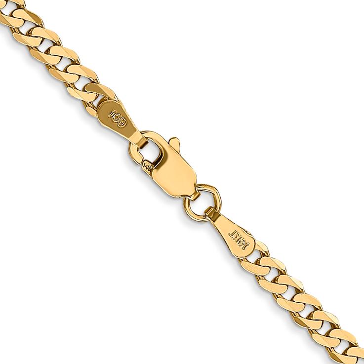 14k Yellow Gold 2.9mm Solid Flat Beveled Curb 16 Inch Chain