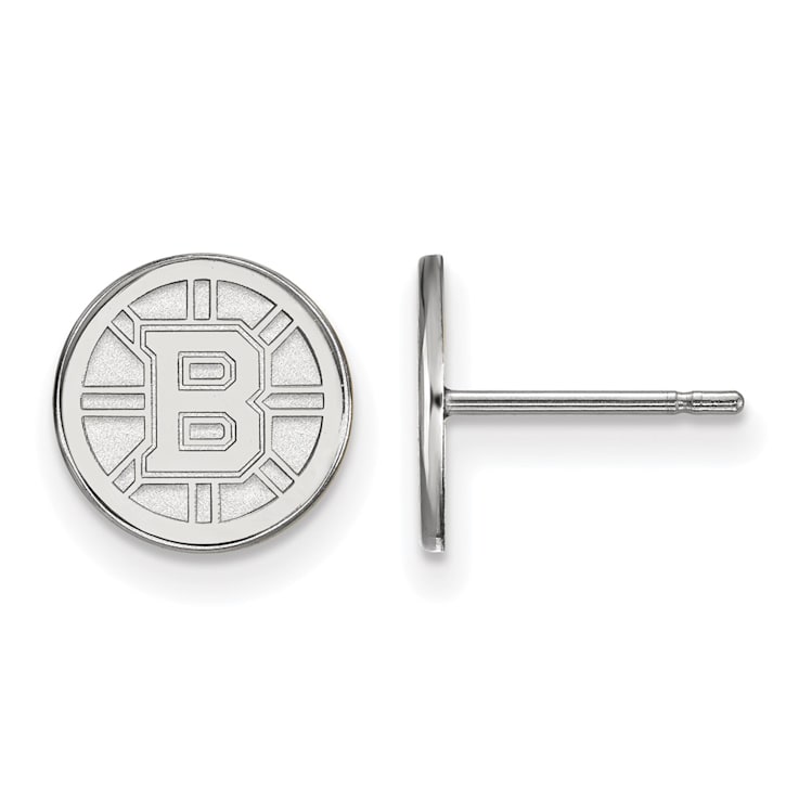 Rhodium Over Sterling Silver NHL Boston Bruins LogoArt Extra Small Post Earrings