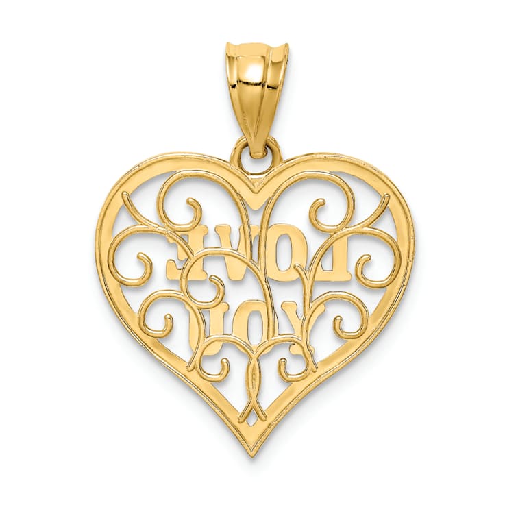 14k Two-tone Gold Polished Filigree Love You Pendant - 19RM3A