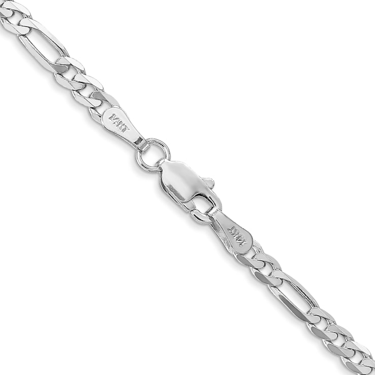 14K White Gold 3mm Flat Figaro Chain Bracelet