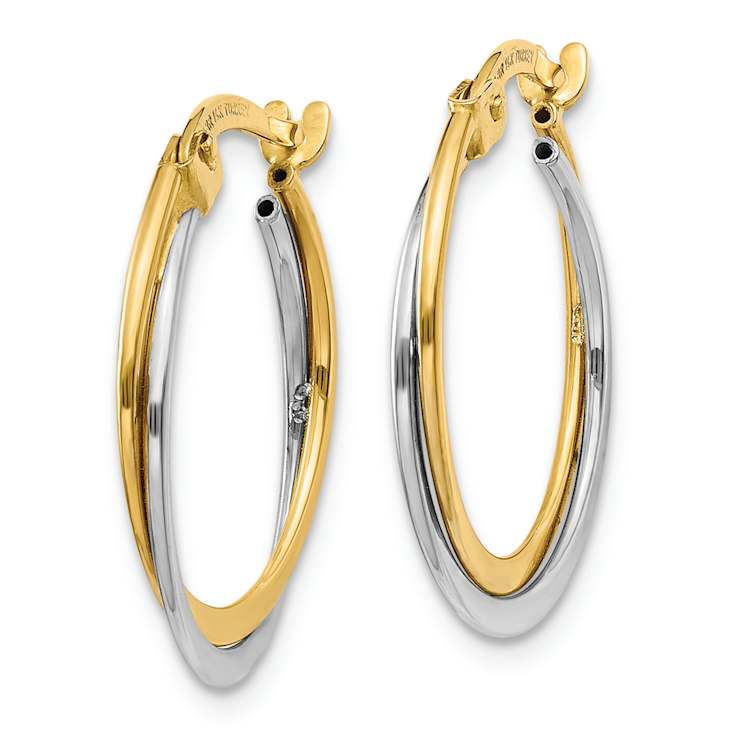 14k Yellow Gold and 14k White Gold Polished 13/16" Hoop Earrings