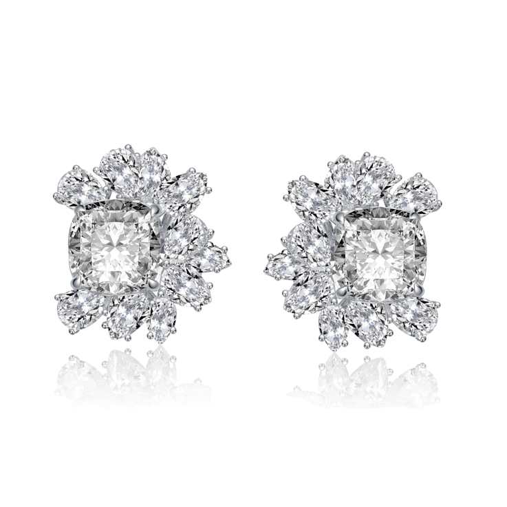 Floral CZ Cluster Stud Earrings In Sterling Silver