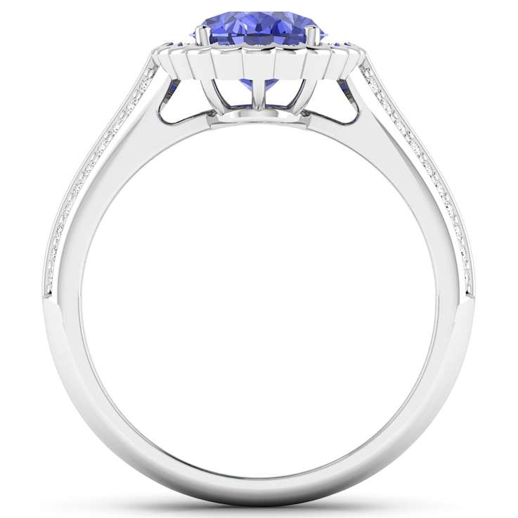 Oval Purple Tanzanite Diamond Bridge 14K White Gold Ring