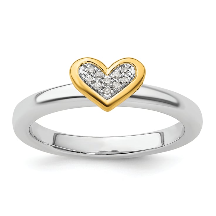 14K Yellow Gold Over Sterling Silver Stackable Expressions Heart with
Diamond Ring 0.045ctw