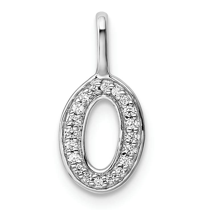 14K White Gold Diamond Letter 0 Pendant