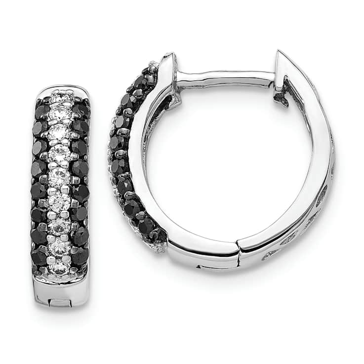 Rhodium Over 10k White Gold 9/16" 0.54ctw White and Black Diamond
Hinged Hoop Earrings
