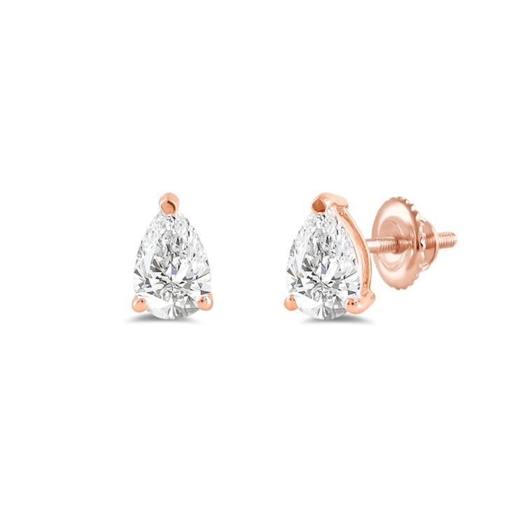 White Cubic Zirconia 14k Rose Gold Studs With Velvet Gift Box 1.00ctw