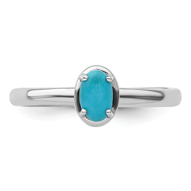 Rhodium Over Sterling Silver Stackable Expressions Turquoise Polished Ring