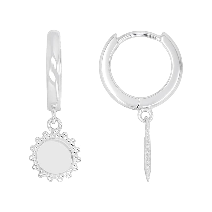 Sun Disc Drop Huggie Earrings In Sterling Silver