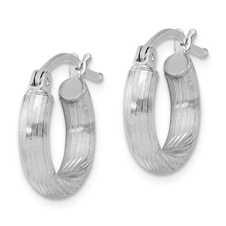 Rhodium Over Sterling Silver 3mm Polished and Satin Diamond-cut Hoop Earrings