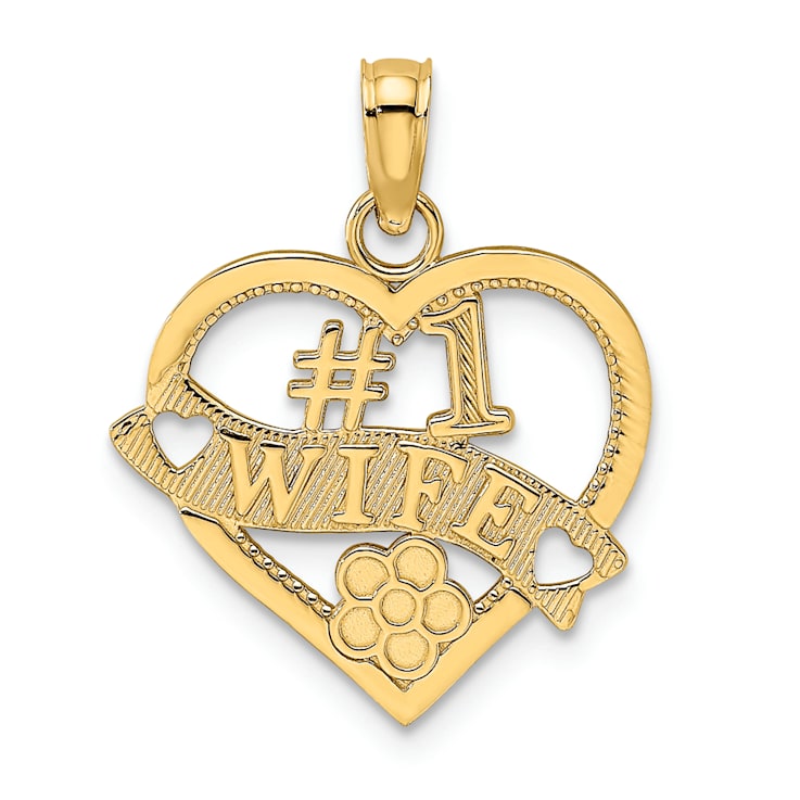 14K Yellow Gold Number 1 WIFE Heart Charm
