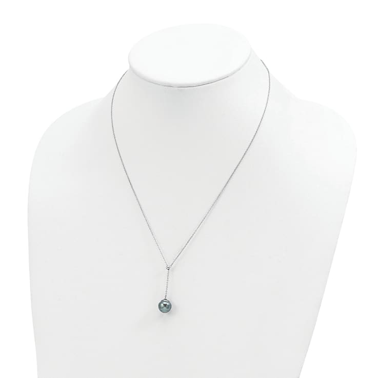Rhodium Over Sterling Silver 9-10mm Baroque Tahitian Saltwater Cultured
Pearl Necklace