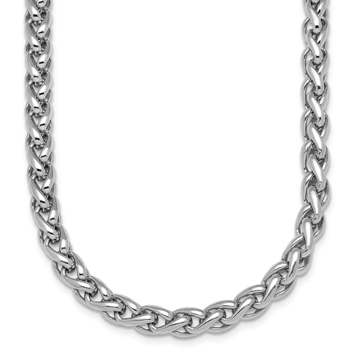 Rhodium Over Sterling Silver 6.0mm Wheat 18 Inch Chain
