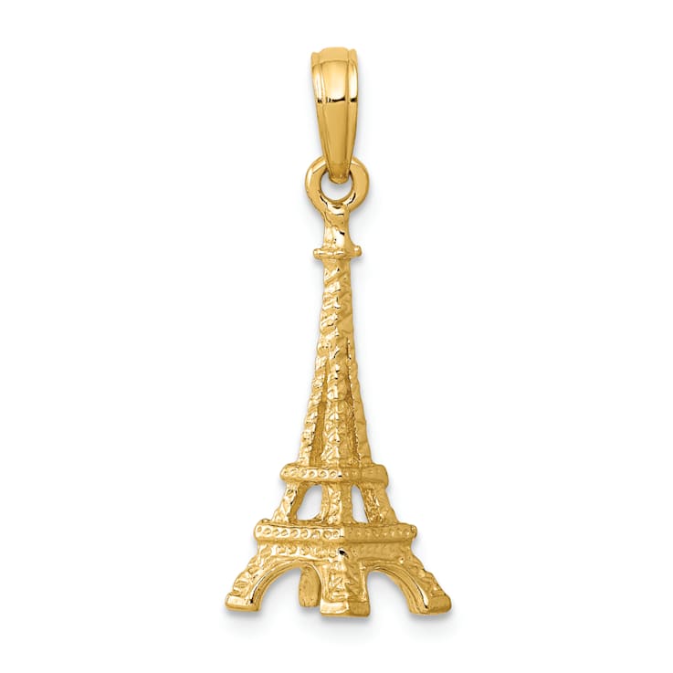 14k Yellow Gold Solid Polished and Textured 3D Eiffel Tower Pendant