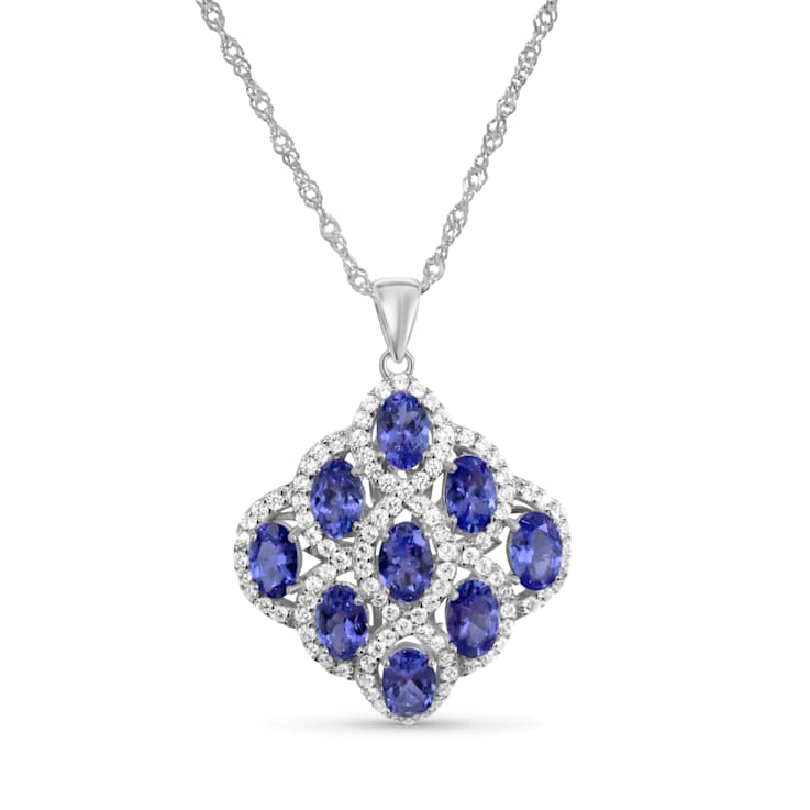 Oval Tanzanite and Cubic Zirconia Rhodium Over Sterling Silver Pendant
with chain, 4.27ctw