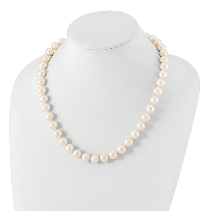 Rhodium Over Sterling Silver 11-12mm White Freshwater Cultured Pearl Necklace