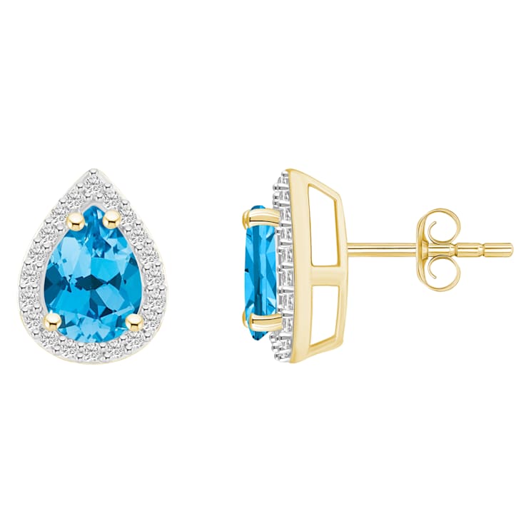 7x5mm Pear Shape Blue Topaz And Created White Sapphire 10k Yellow Gold
Halo Stud Earrings