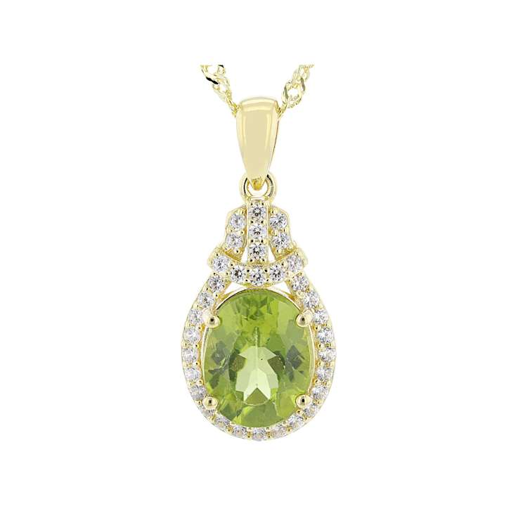 Peridot And White Zircon Pendant Necklace In 18K Gold Over Sterling
Silver 2.64ctw