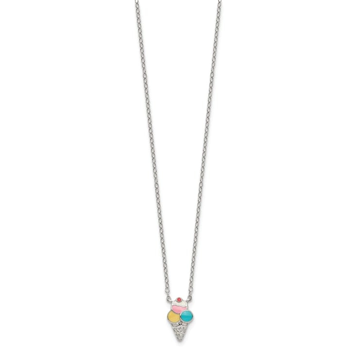 Rhodium Over Sterling Silver Enamel Ice Cream Cone with 2-inch Extension
Childs Necklace